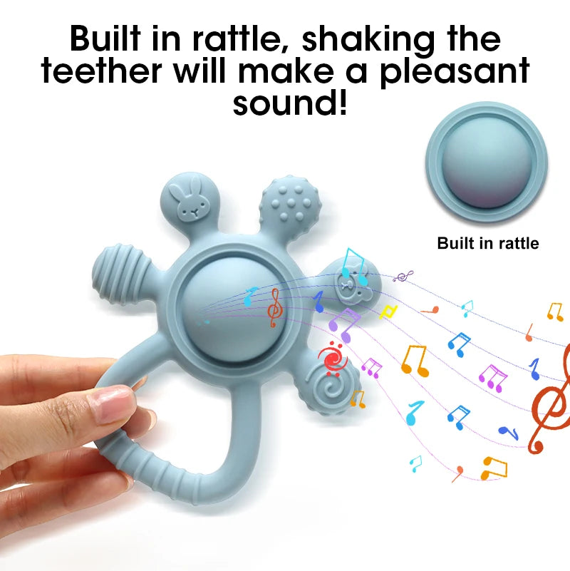 Crab Silicone Rattle Teether - Baby Hand Bell Teething Toy
