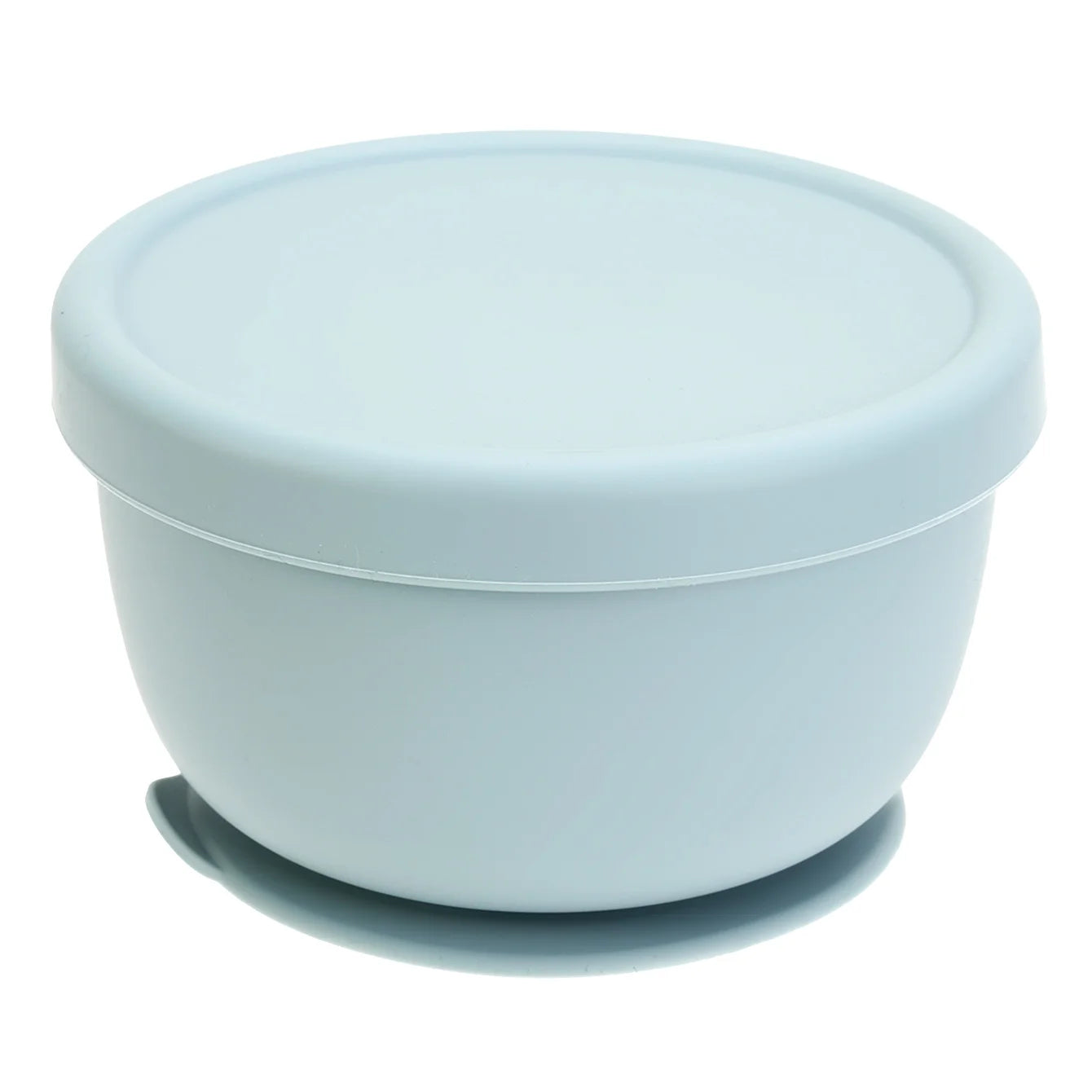 Grey blue silicone suction bowl with lid