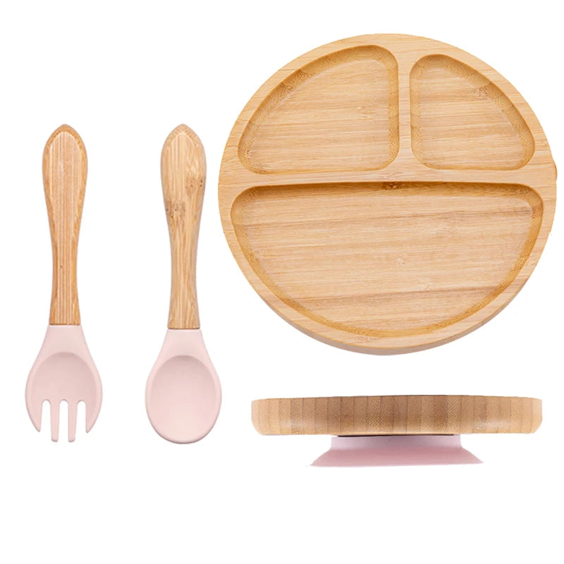 3pc Bamboo Baby Plate Set with Spoon & Fork