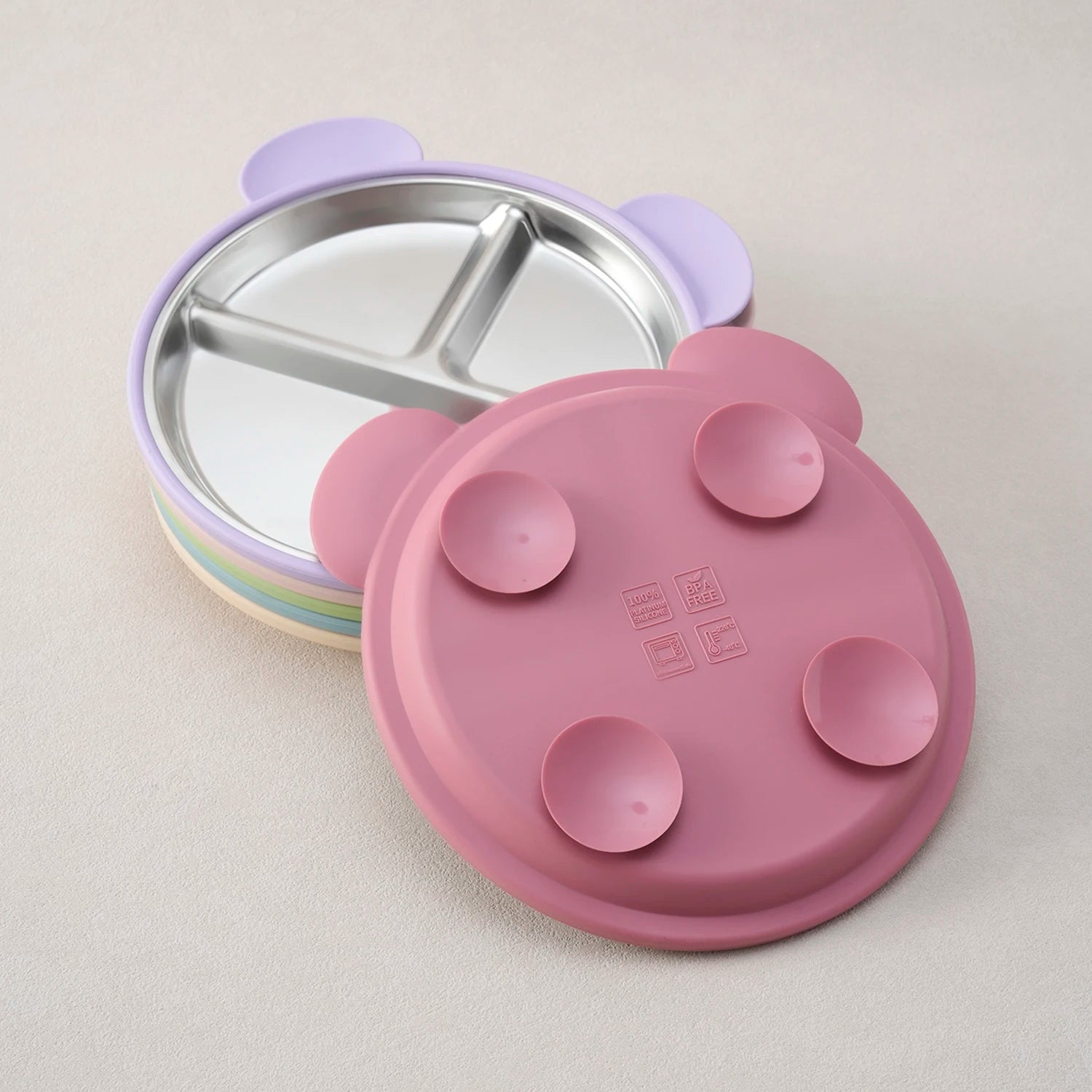 Bear Suction Plate for Toddlers | Stainless Steel & Silicone | Oliver & Company Montessori Toys