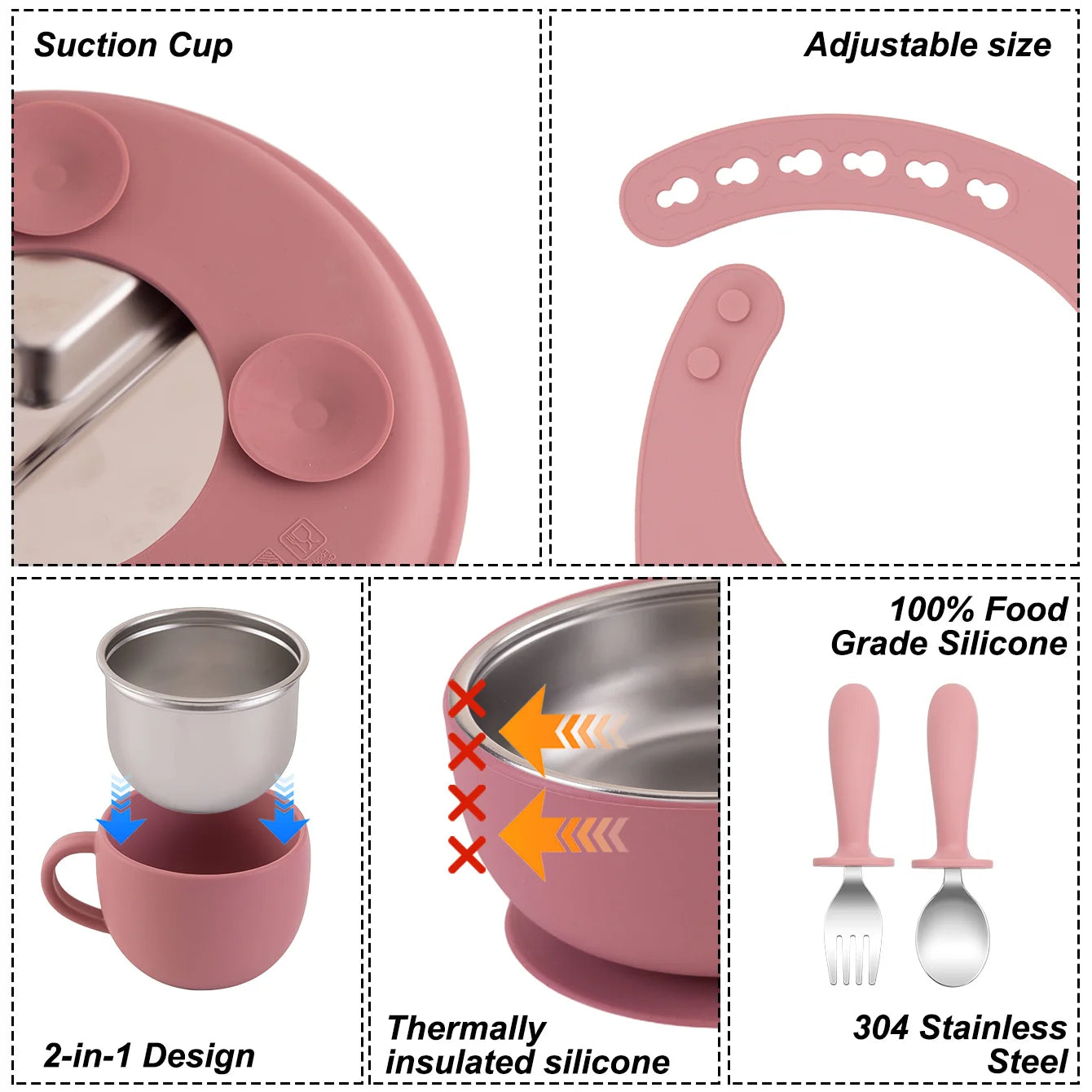 Silicone and Stainless Steel Tableware Set