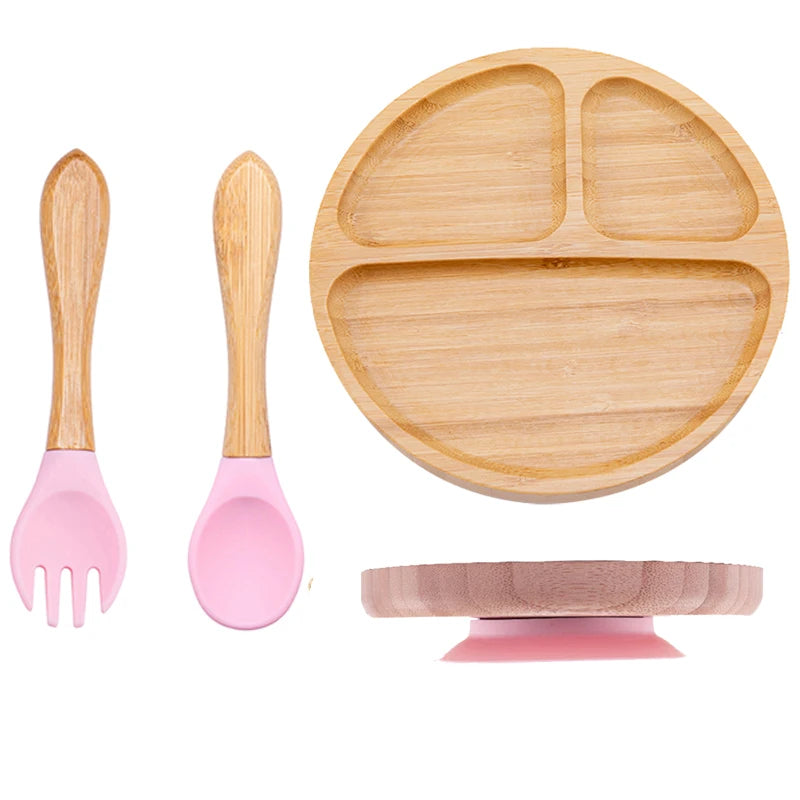 3pc Bamboo Baby Plate Set with Spoon & Fork