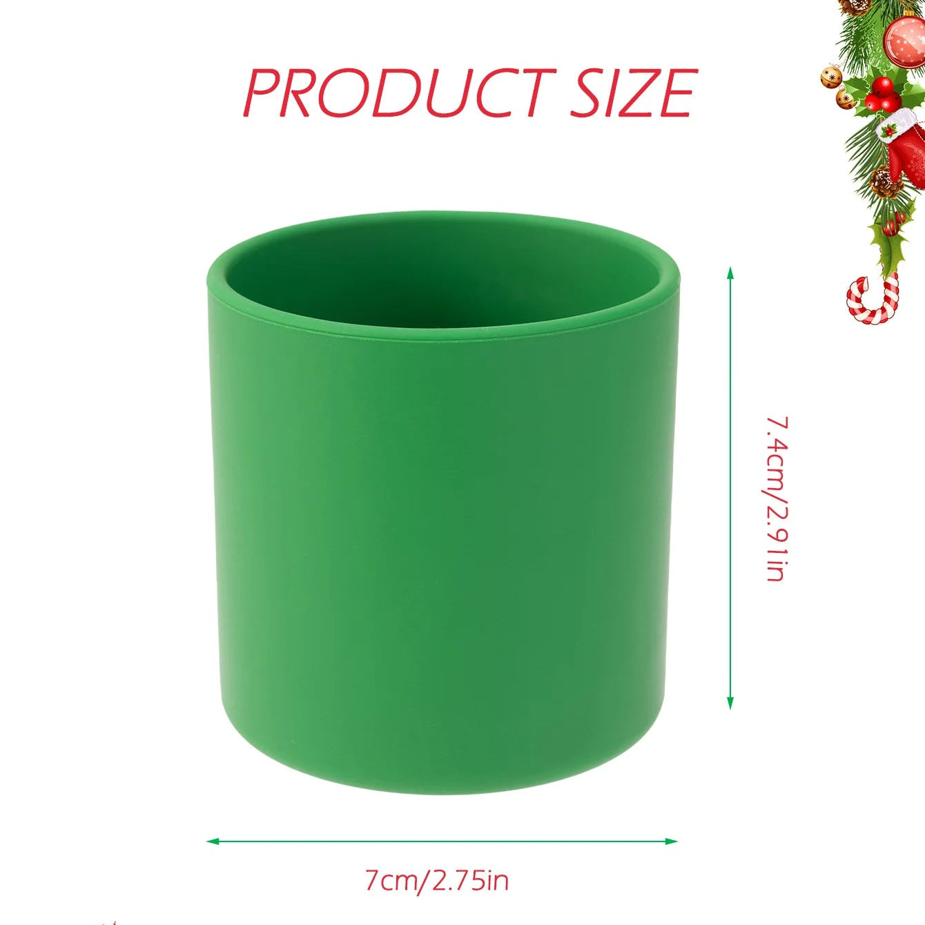 Silicone open training cup size chart, 7 x 7.4 cm