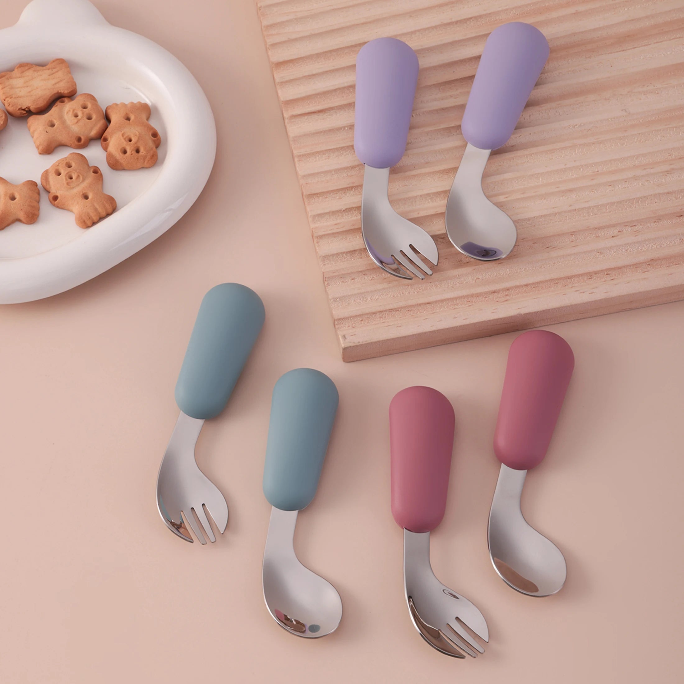 2-Piece Stainless Steel Silicone Fork and Spoon Set with Travel Case | Oliver & Company Montessori Toys