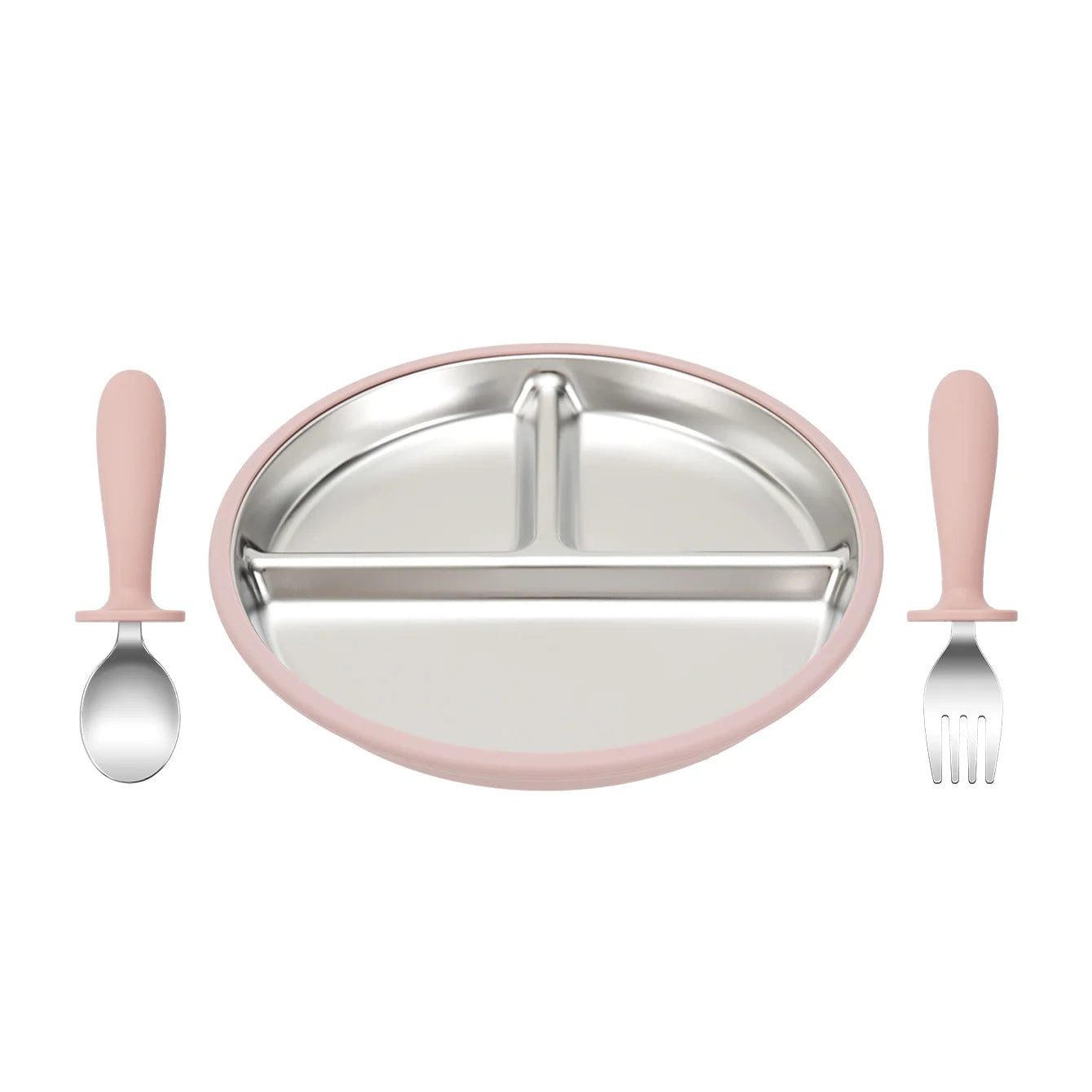 3-Piece Stainless Steel Divided Plate and Utensil Set | Oliver Montessori Toys