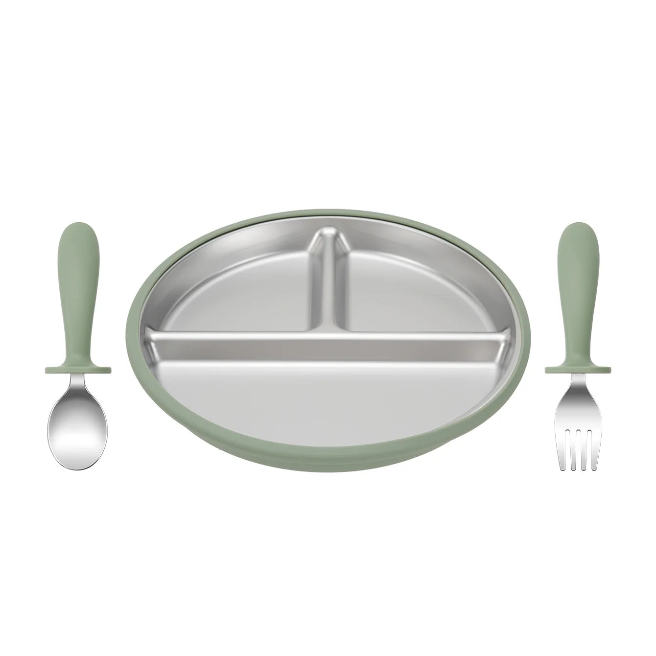 3-Piece Stainless Steel Divided Plate and Utensil Set | Oliver Montessori Toys