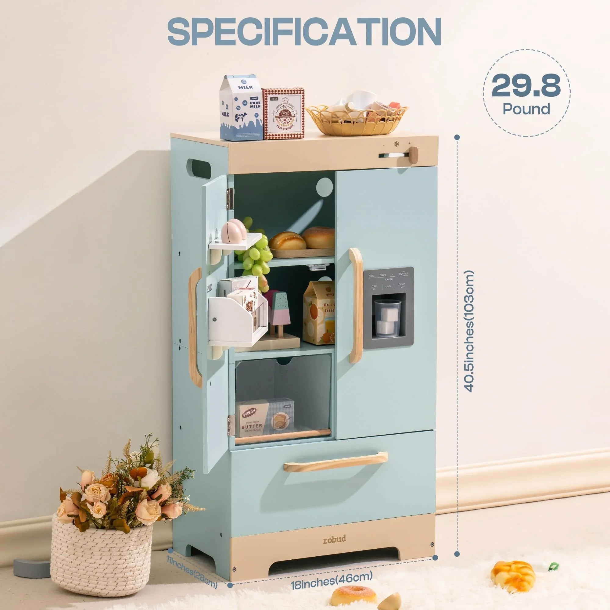 Wooden Play Refrigerator with Ice Dispenser | Kids Kitchen Toy Wooden Play Refrigerator with Ice Dispenser | Kids Kitchen Toy