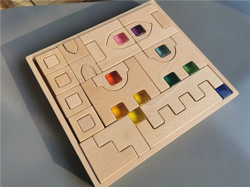 Wooden Building Blocks & Stacking Castle Toys with Transparent Cubes | Oliver Montessori Toys