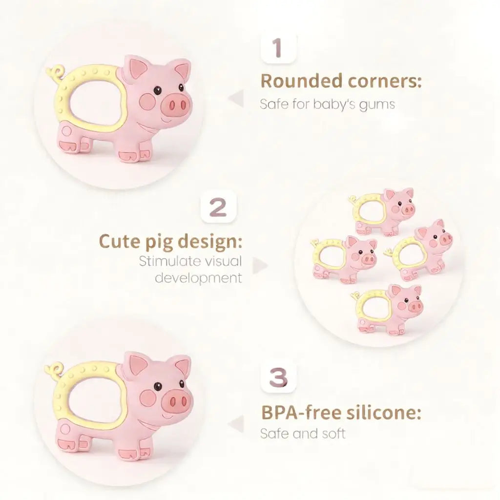 Silicone Pig Teether with Ring Handle - Oliver & Company