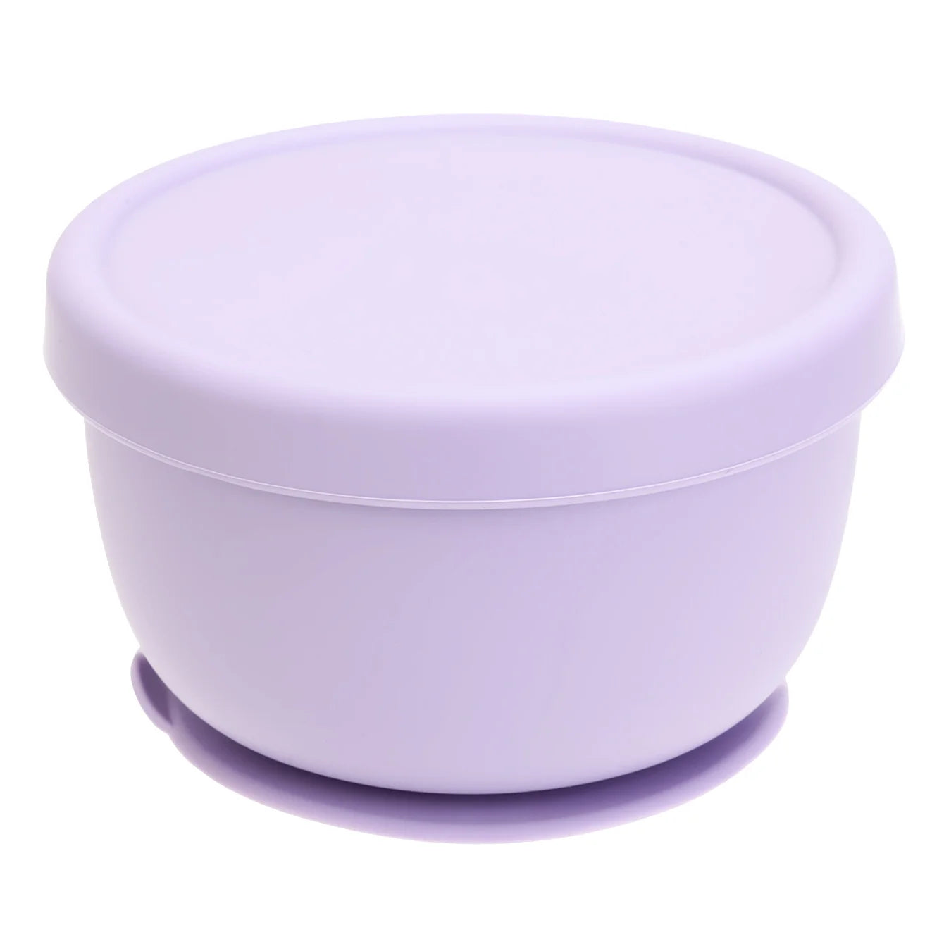 Lavender silicone suction bowl with lid