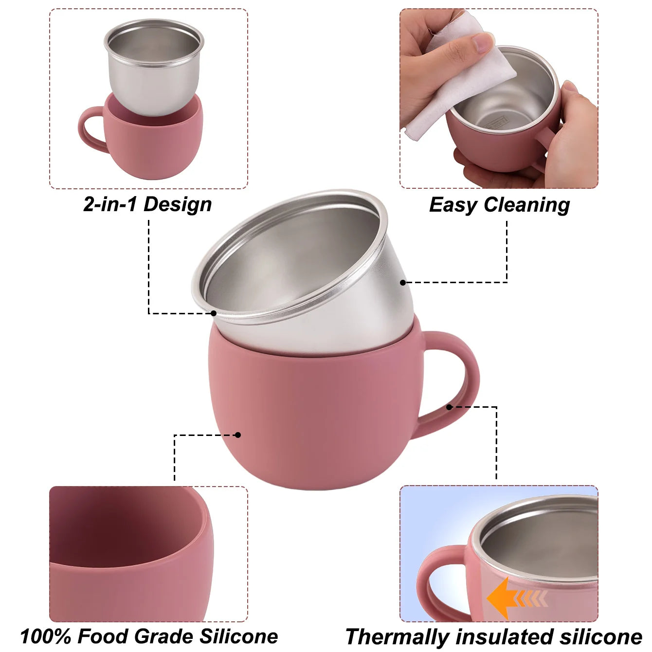 2-in-1 Silicone Baby Mug with Detachable Stainless-Steel Inner | Oliver Montessori Toys