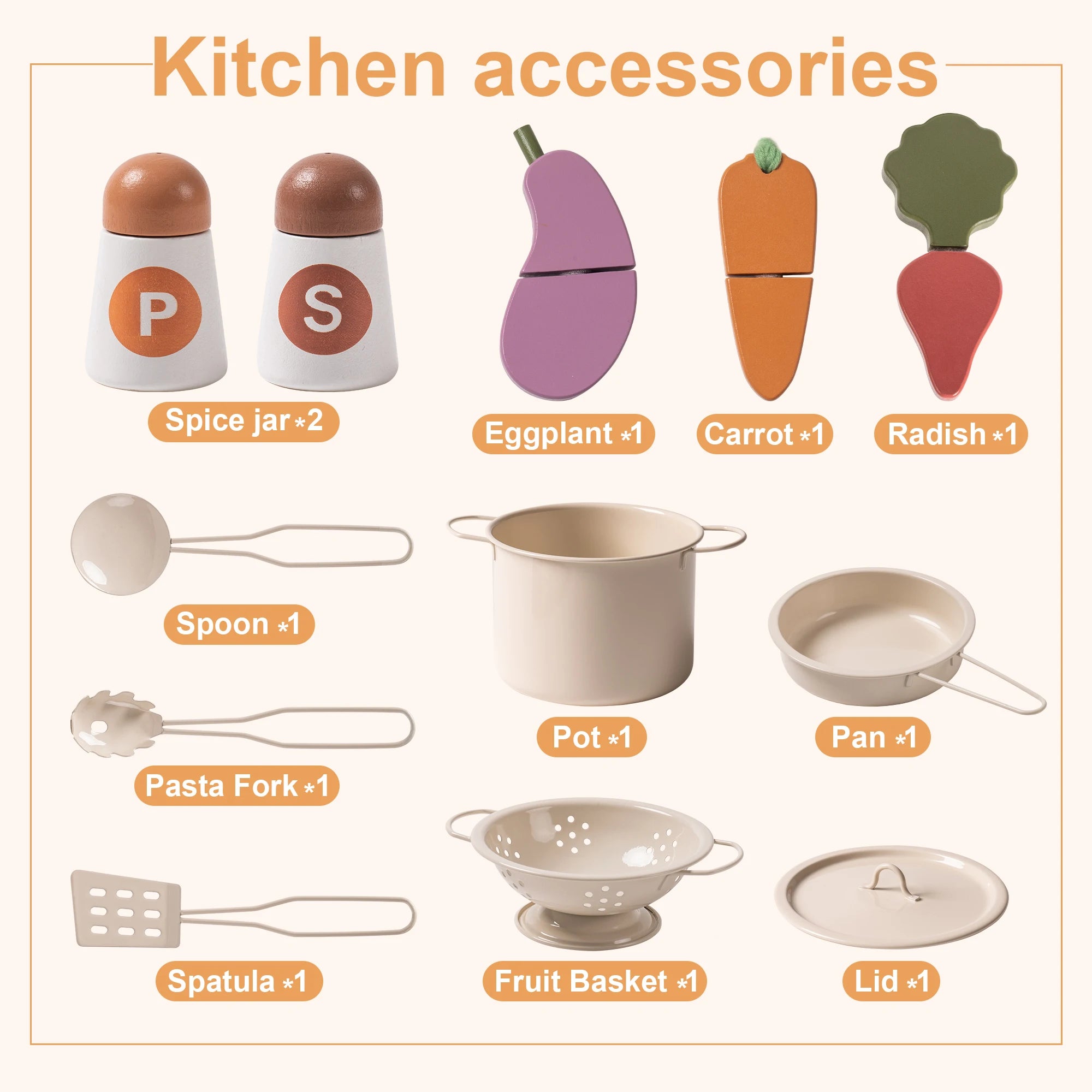 Wooden Play Kitchen Set with Accessories