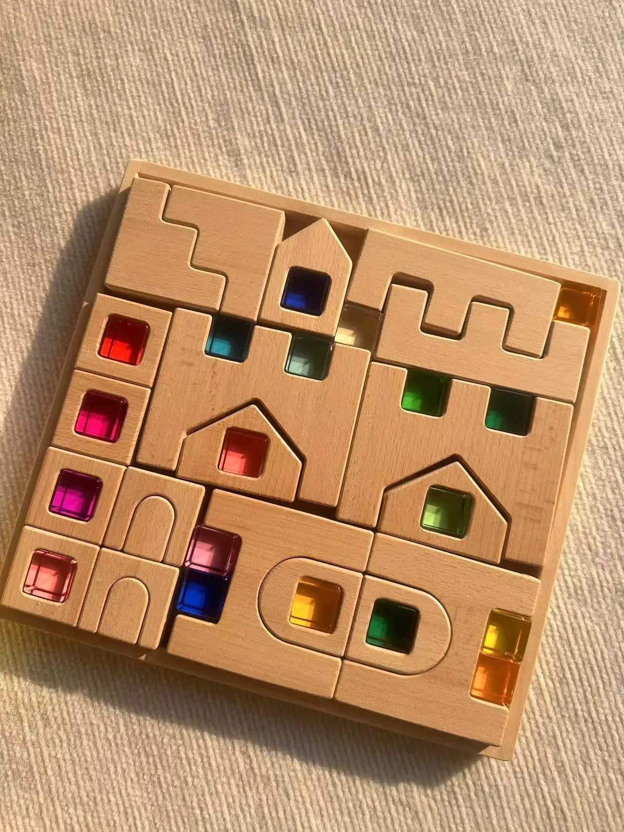 Wooden Building Blocks & Stacking Castle Toys with Transparent Cubes | Oliver Montessori Toys