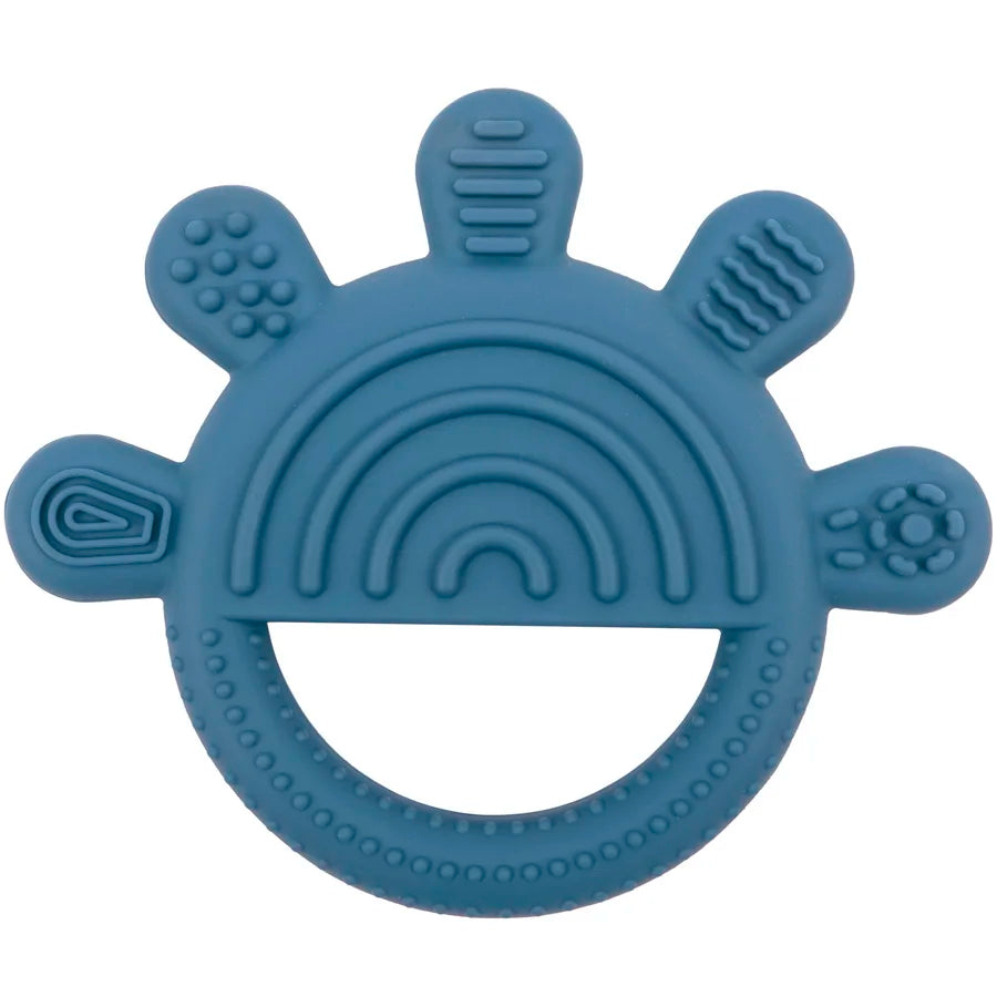 Teal rainbow sun silicone teether