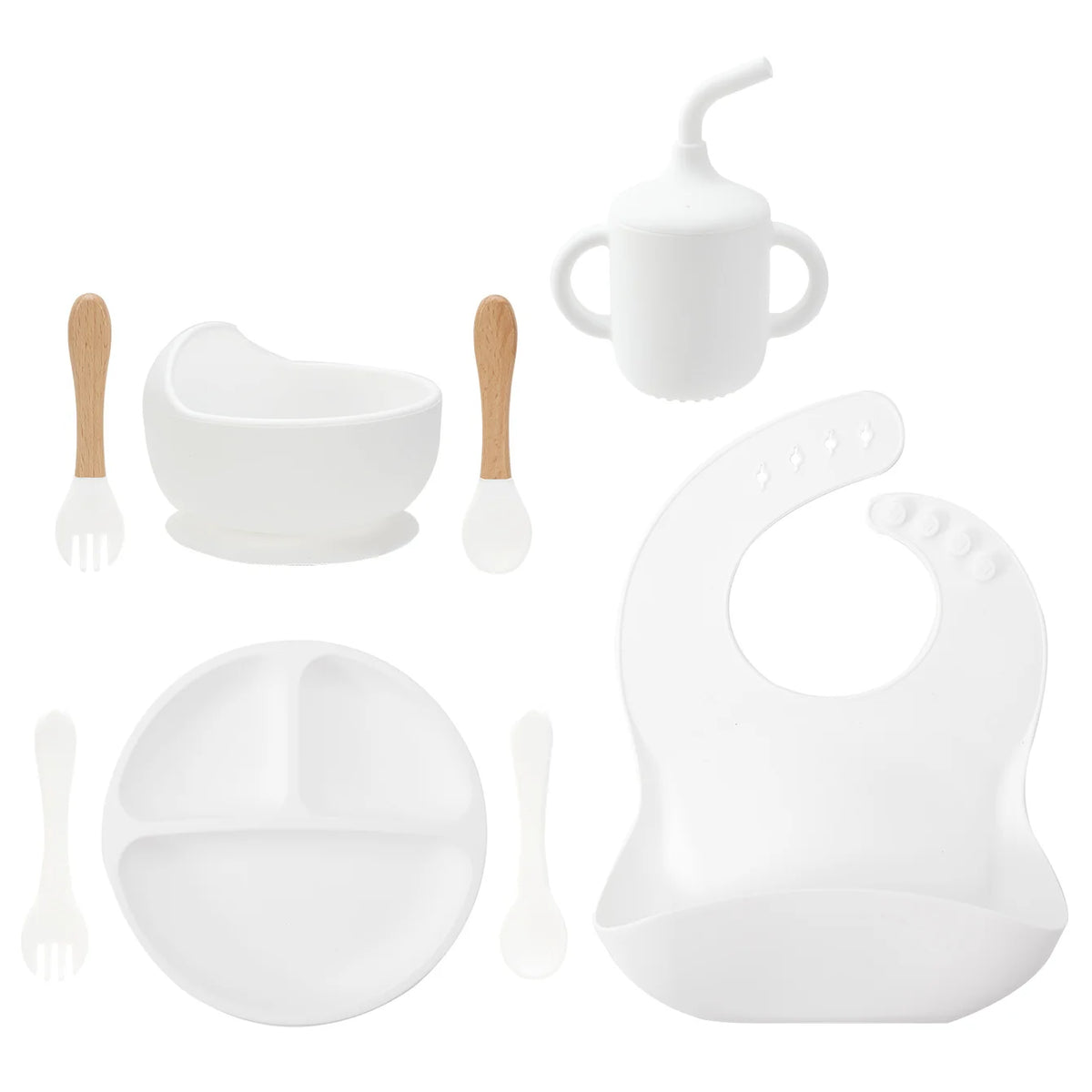 8-piece silicone feeding set in White