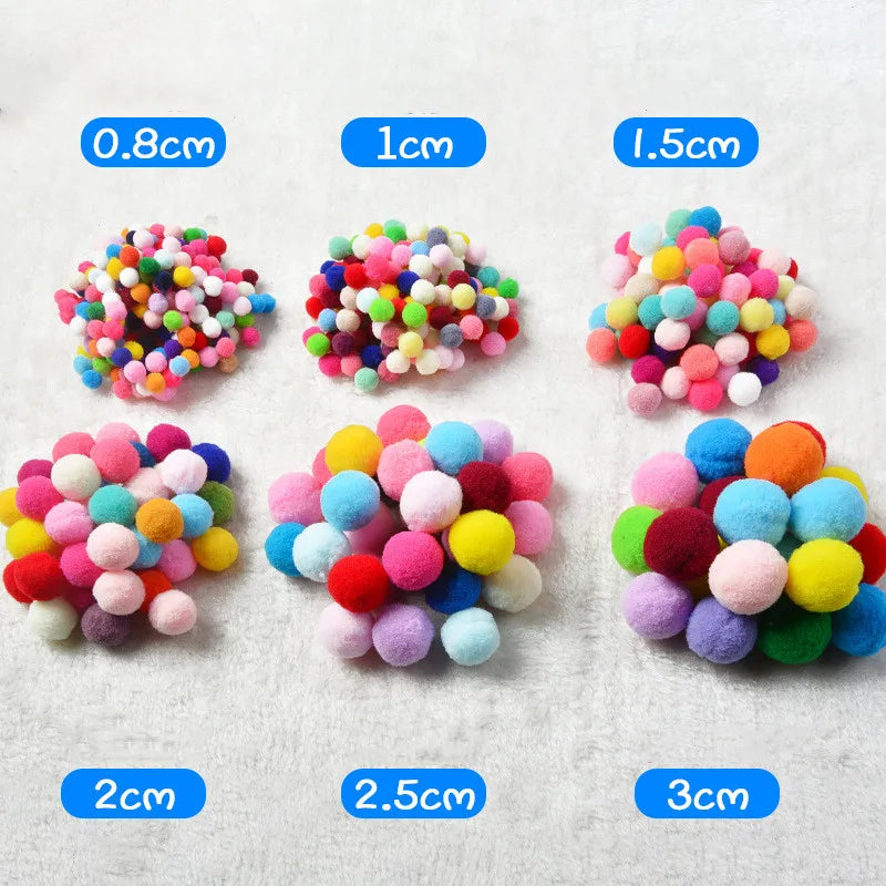 8-30mm Mixed High Elasticity Soft Pompoms in various sizes, perfect for creative projects and DIY crafts, offering endless crafting possibilities for children.