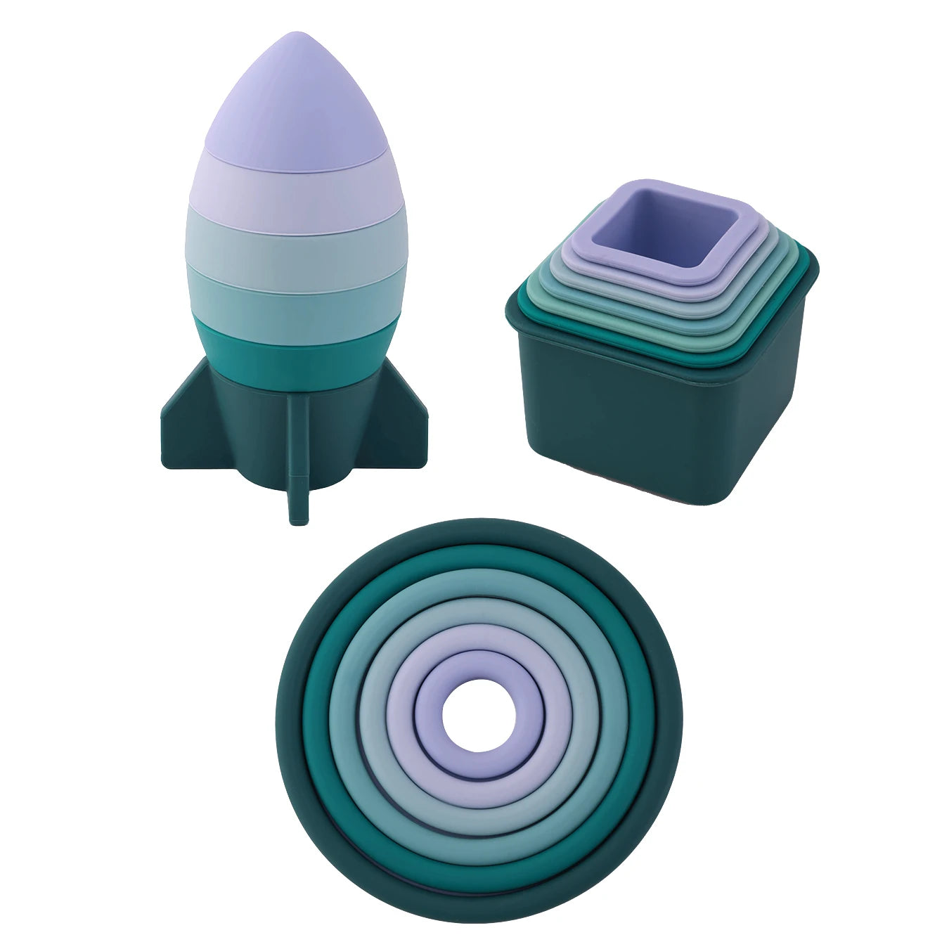 Full set with rocket stacker, nesting cups and stacking rings