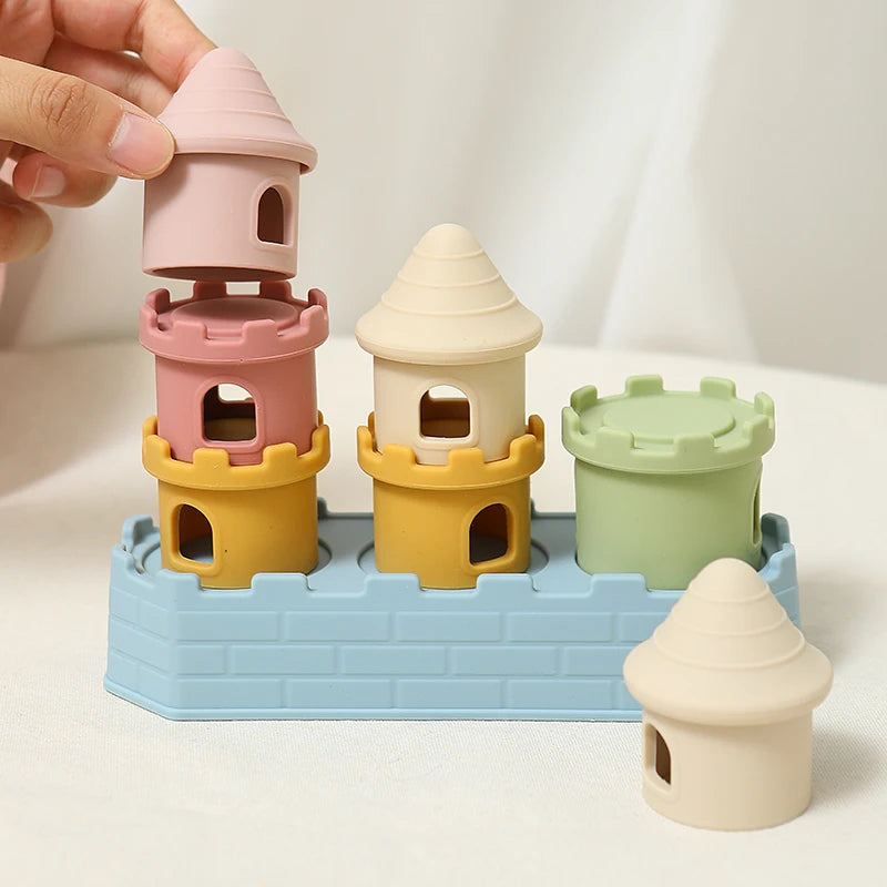 8-Piece Silicone Castle Stacking Toy – Montessori Baby Building Blocks | Oliver & Company Montessori Toys