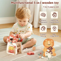 Wooden Mushroom Activity Cube | Oliver & Company Montessori Toys