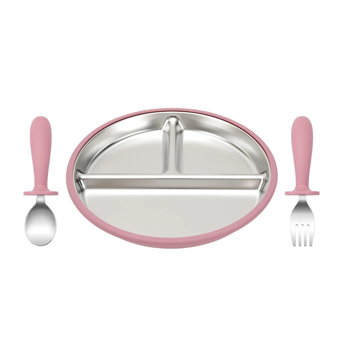 3-Piece Stainless Steel Divided Plate and Utensil Set | Oliver Montessori Toys