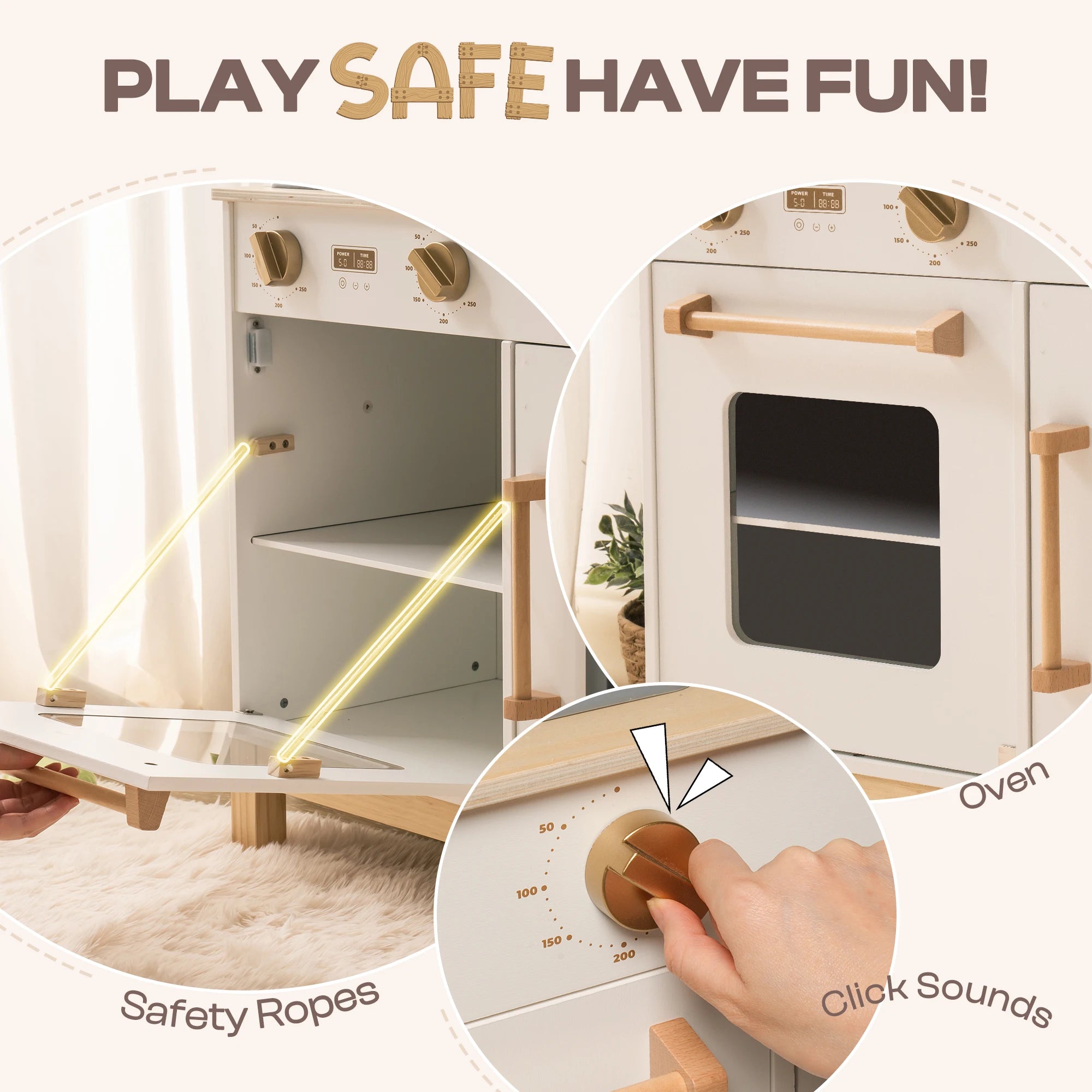 Montessori Wooden Play Kitchen with Lights & Sounds - Blue or White