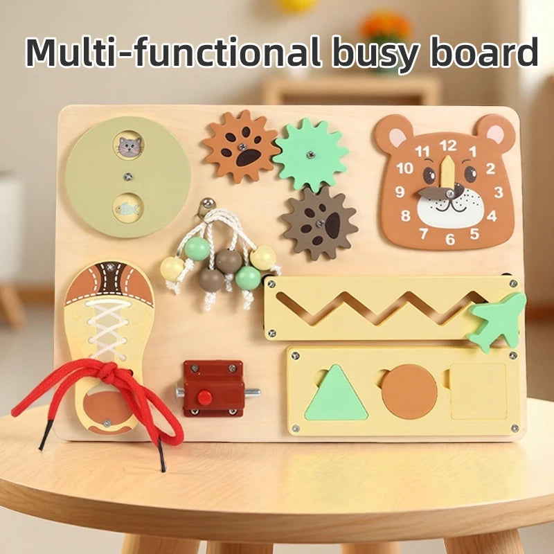Wooden Bear Busy Board | Oliver & Company Montessori Toys