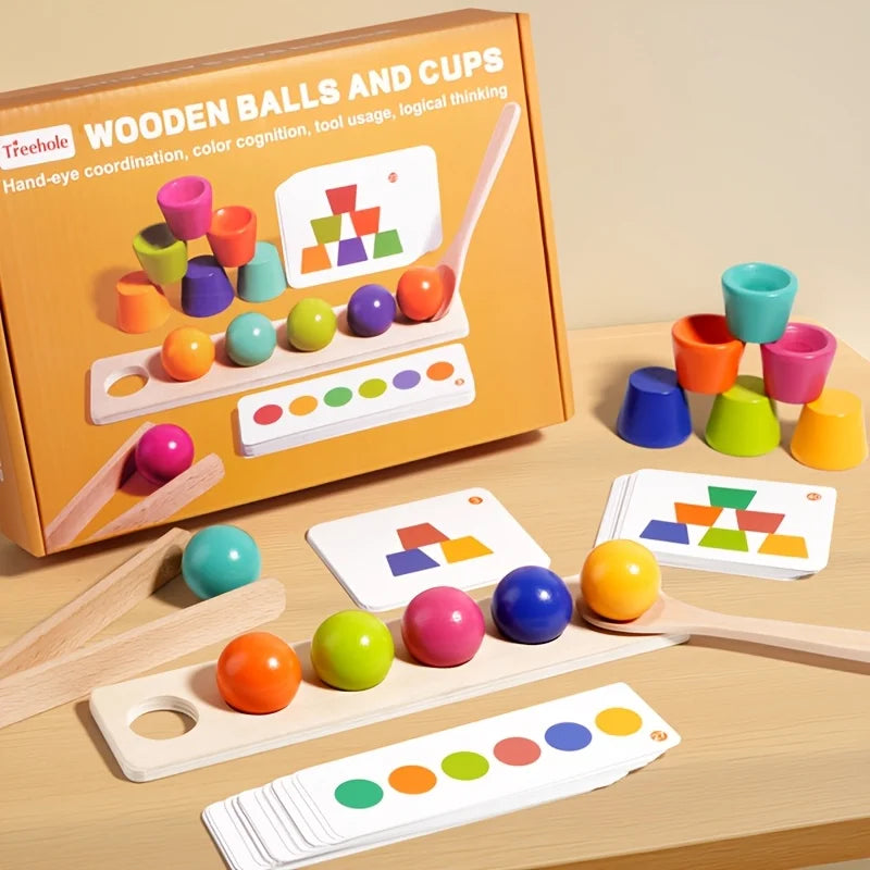 Wooden Balls and Cups Color Sorting Game for Toddlers