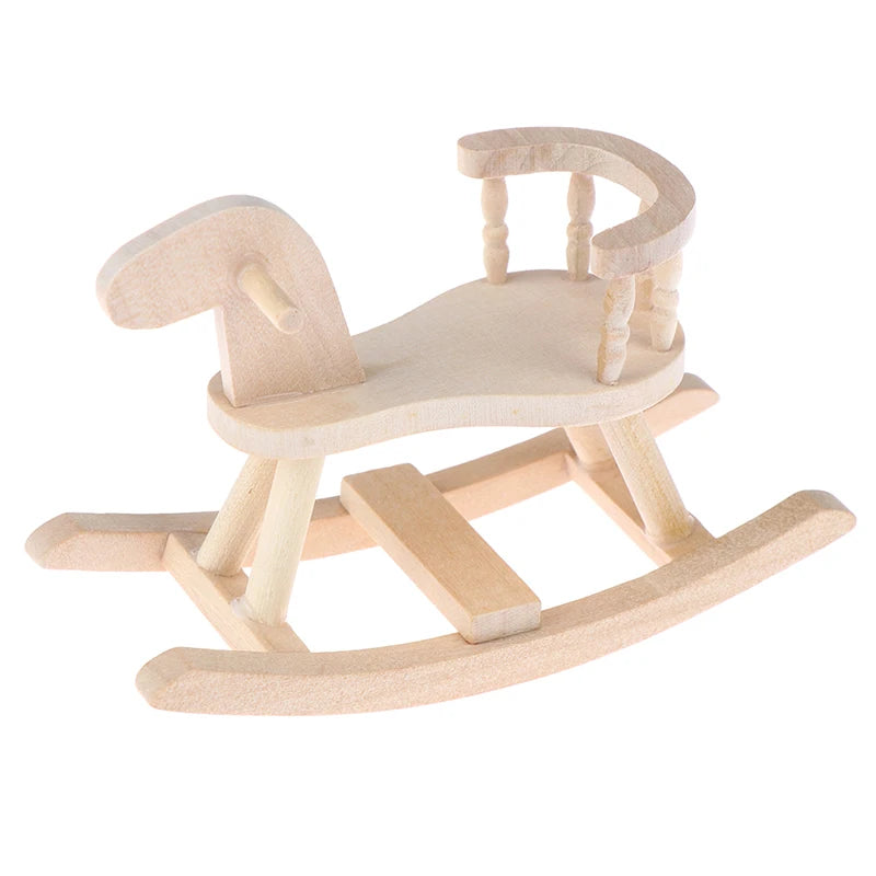 Mini Wooden Rocking Chair 1:12 Dollhouse Nursery Furniture Horse Style