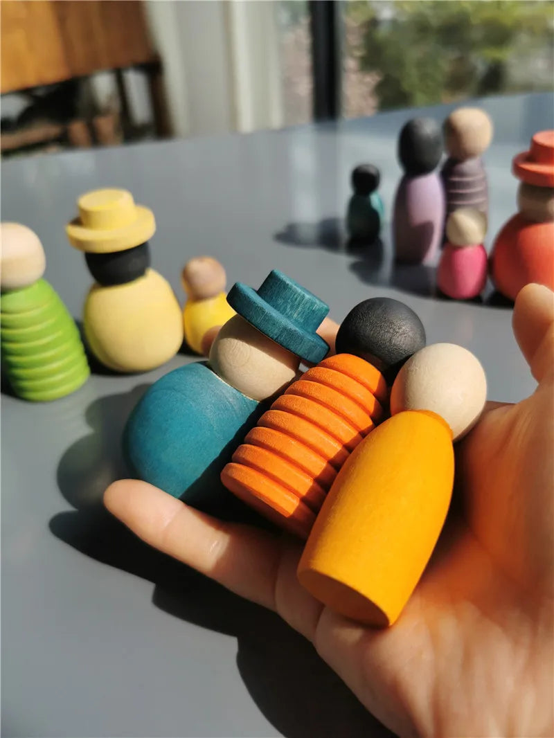 Handmade Rainbow Peg Dolls | Wooden Family Set of 12