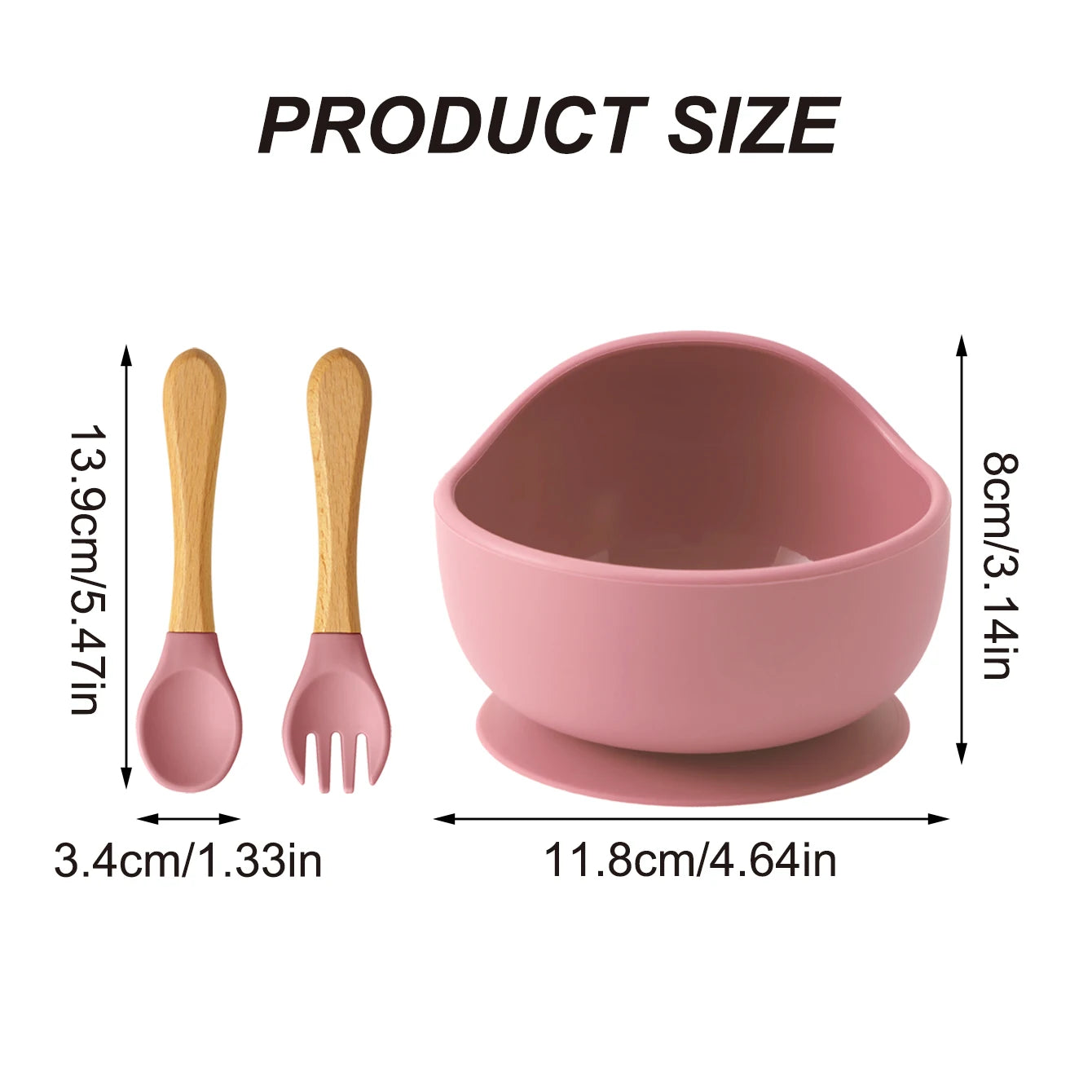 Bowl 11.8cm wide and 8cm tall, spoon and fork 13.9cm