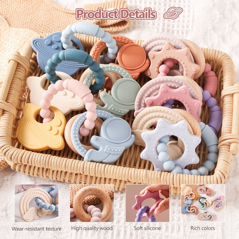 Linked Silicone and Wood Teether