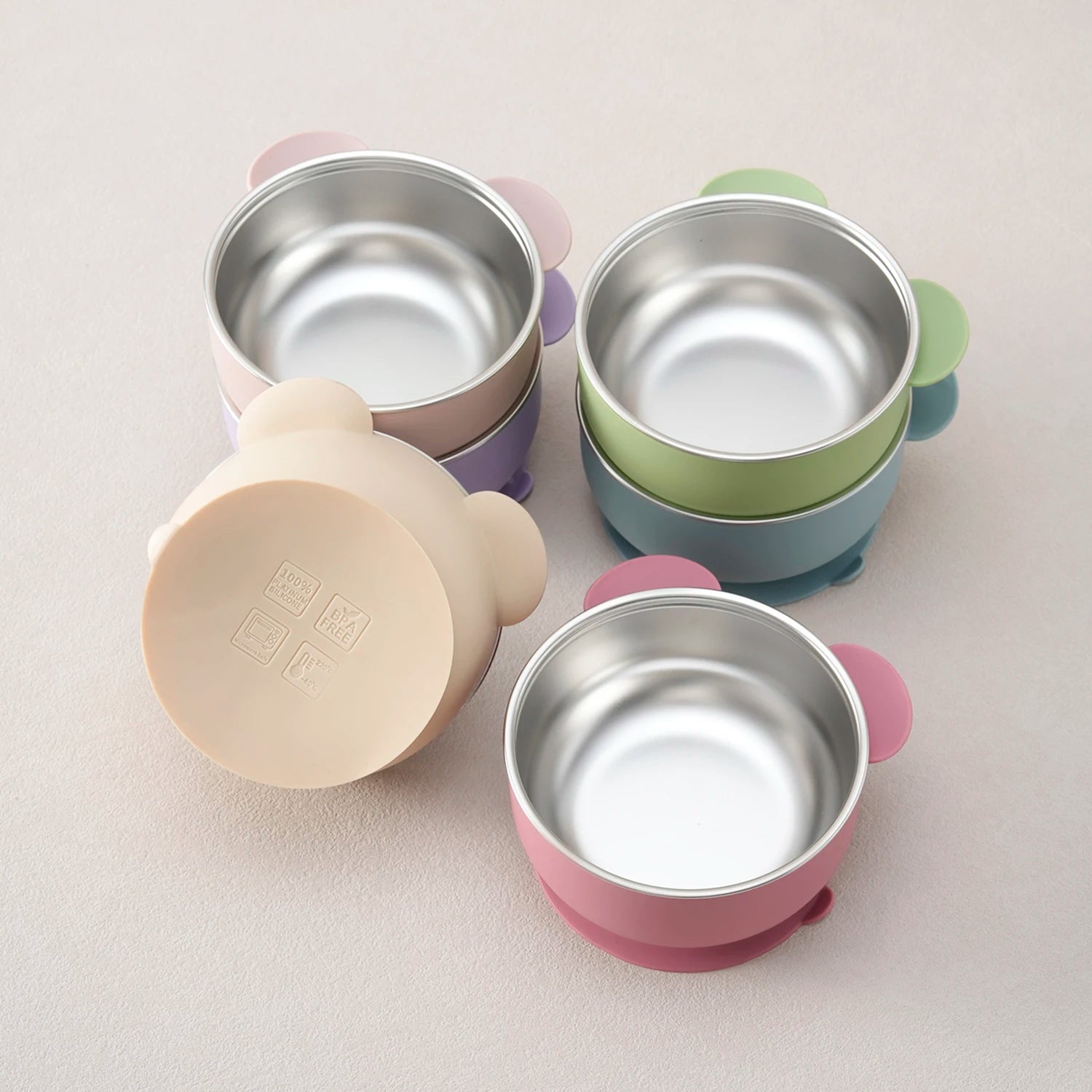 Bear Shaped Stainless Steel Silicone Suction Bowl | Oliver & Company Montessori Toys