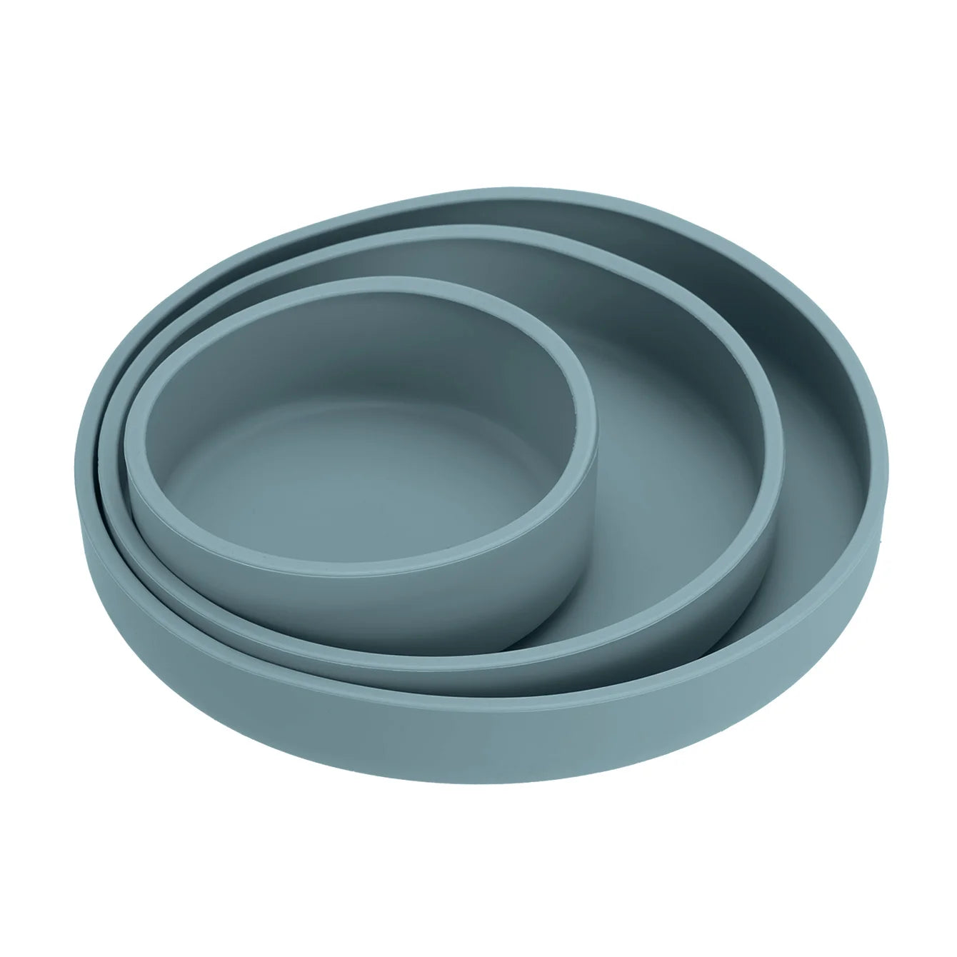 Slate blue set of three nesting silicone plates