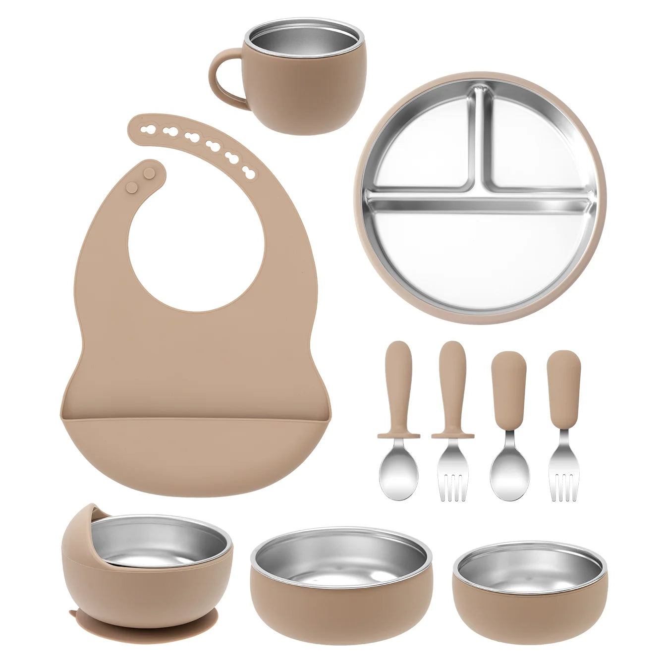 10-Piece Stainless Steel Silicone Baby Feeding Set | Oliver & Company Montessori Toys
