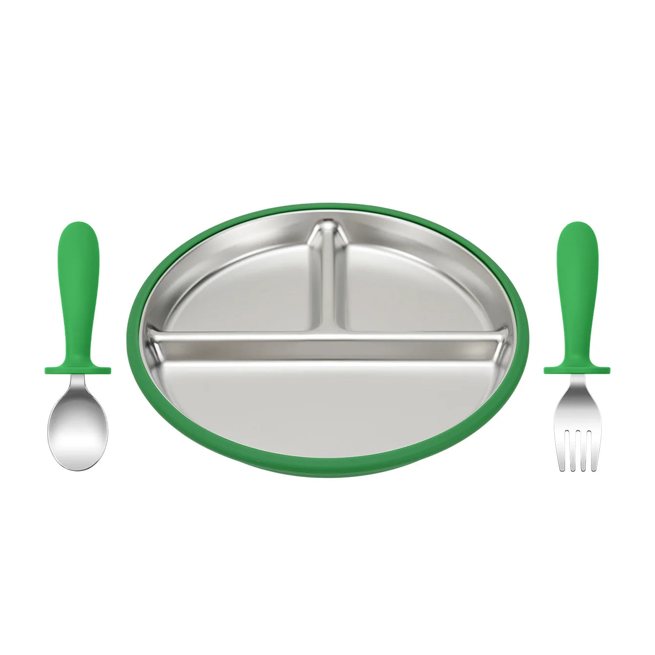 3-Piece Stainless Steel Divided Plate and Utensil Set | Oliver Montessori Toys