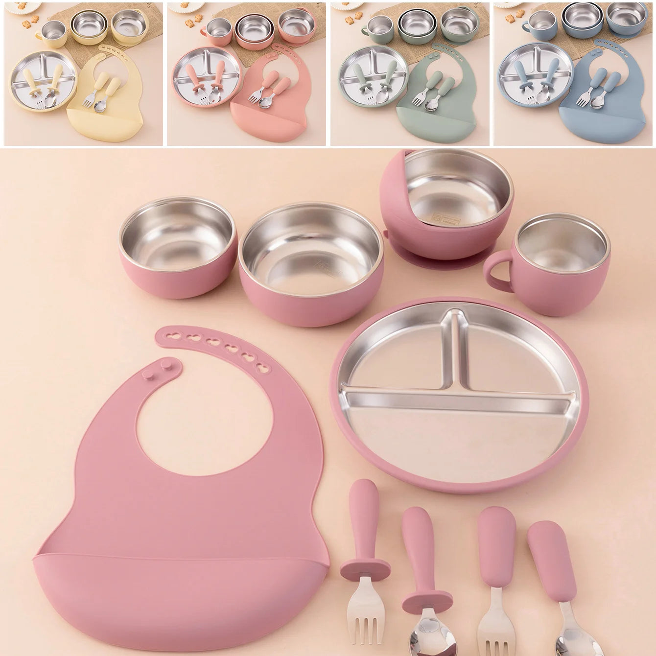 10-Piece Stainless Steel Silicone Baby Feeding Set | Oliver & Company Montessori Toys