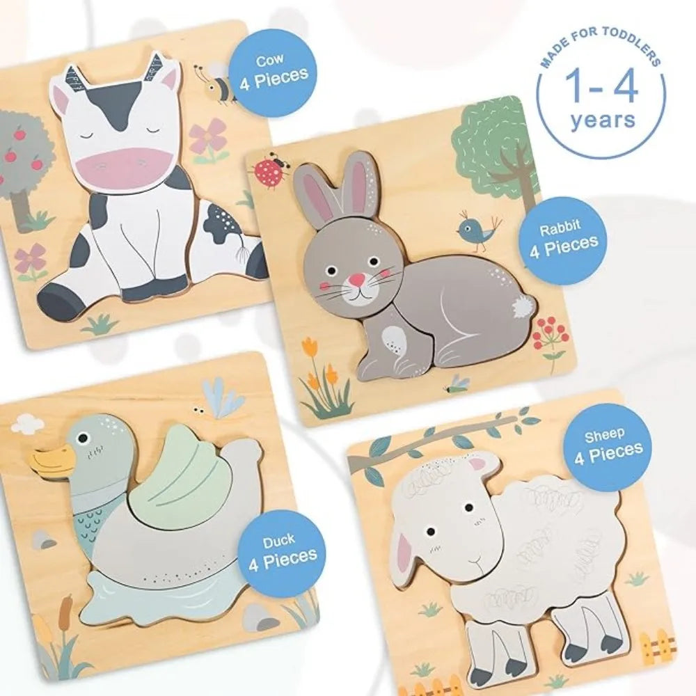 Wooden Animal Puzzles for Toddlers | Montessori Learning Toys Ages 1-4