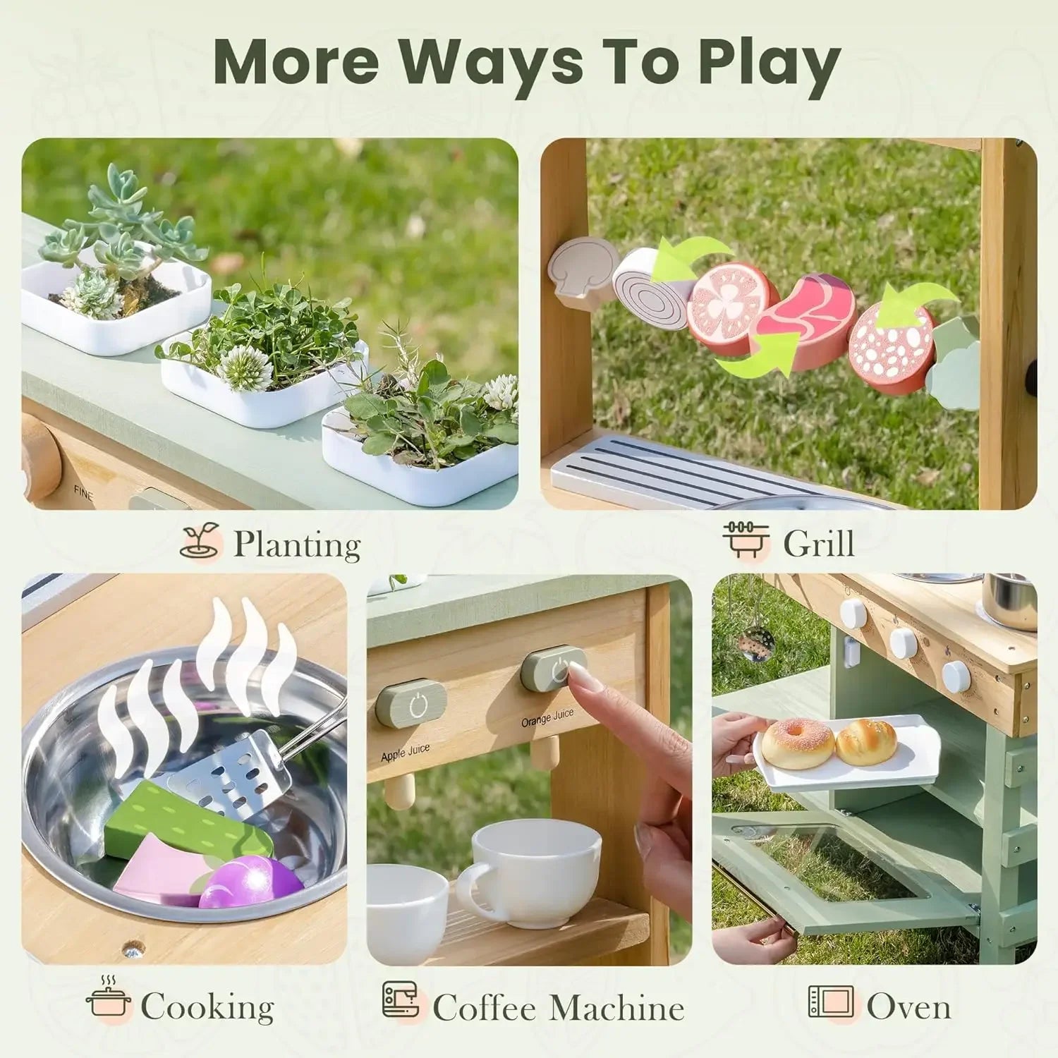 Wooden Mud Kitchen with Wheels - Outdoor Play Kitchen on Cart