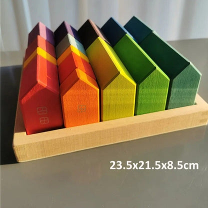 Montessori Wooden Rainbow House Blocks