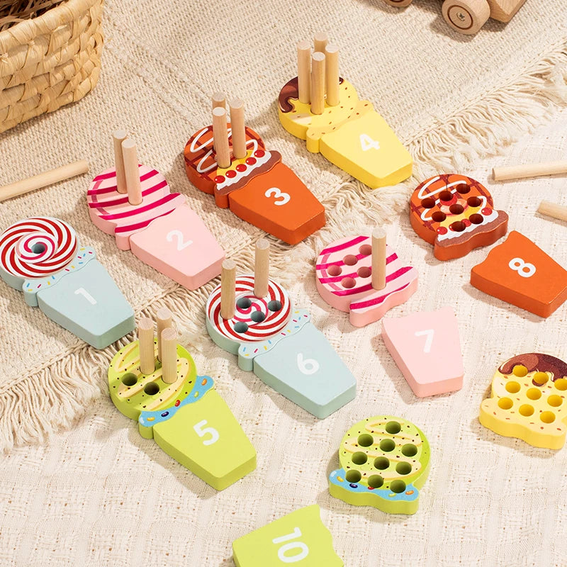 Wooden Ice Cream Cone Counting Math Sett | Oliver Montessori Toys