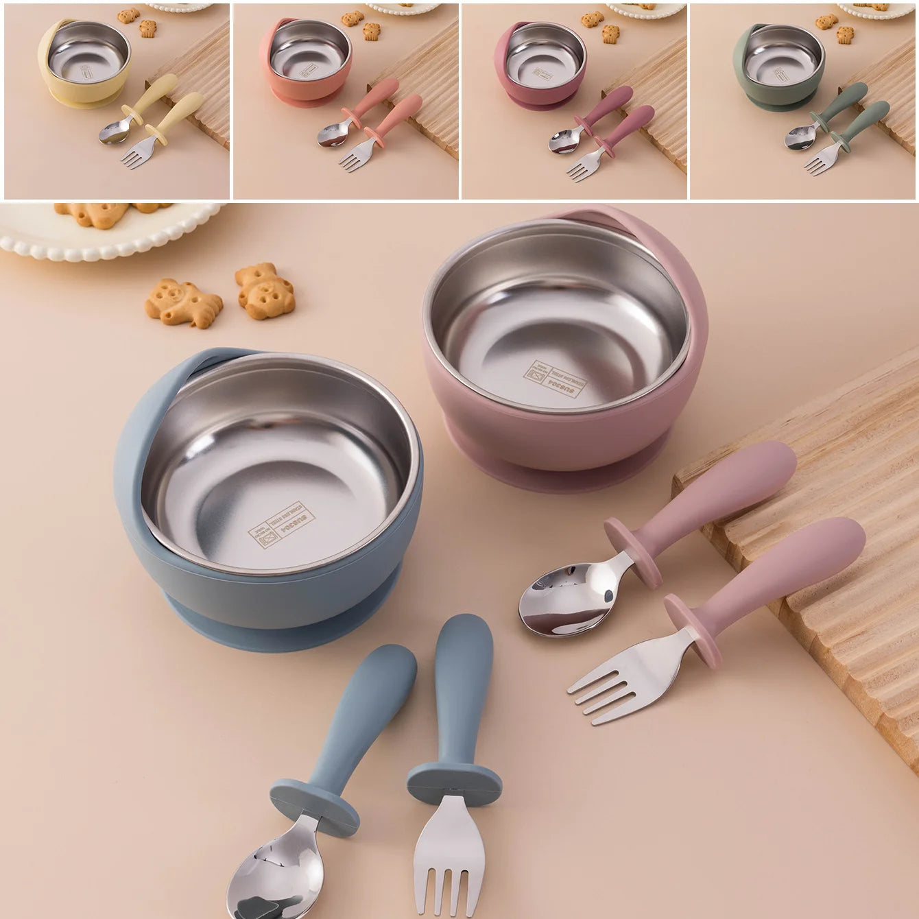 3-Piece Stainless Steel Silicone Suction Bowl & Utensil Set