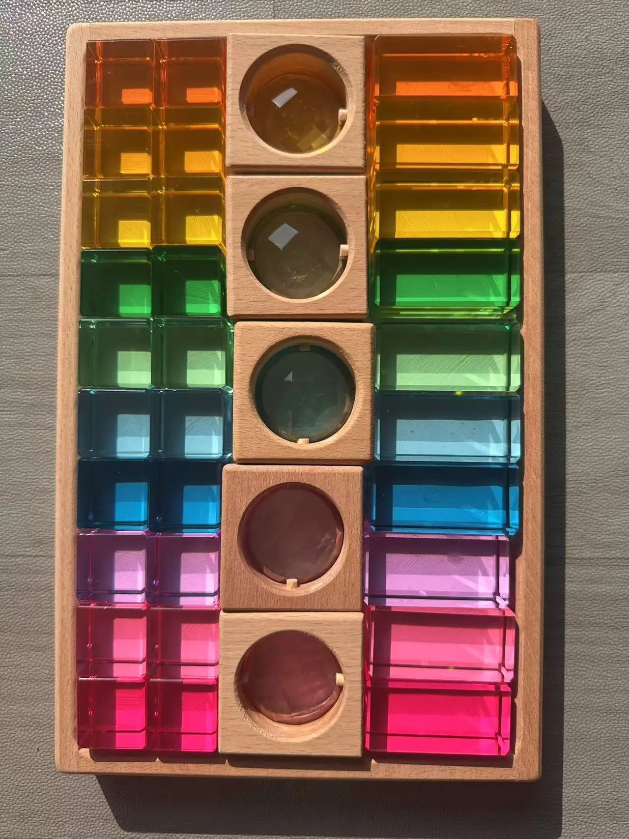 Montessori Wooden Cubes with Acrylic Gems