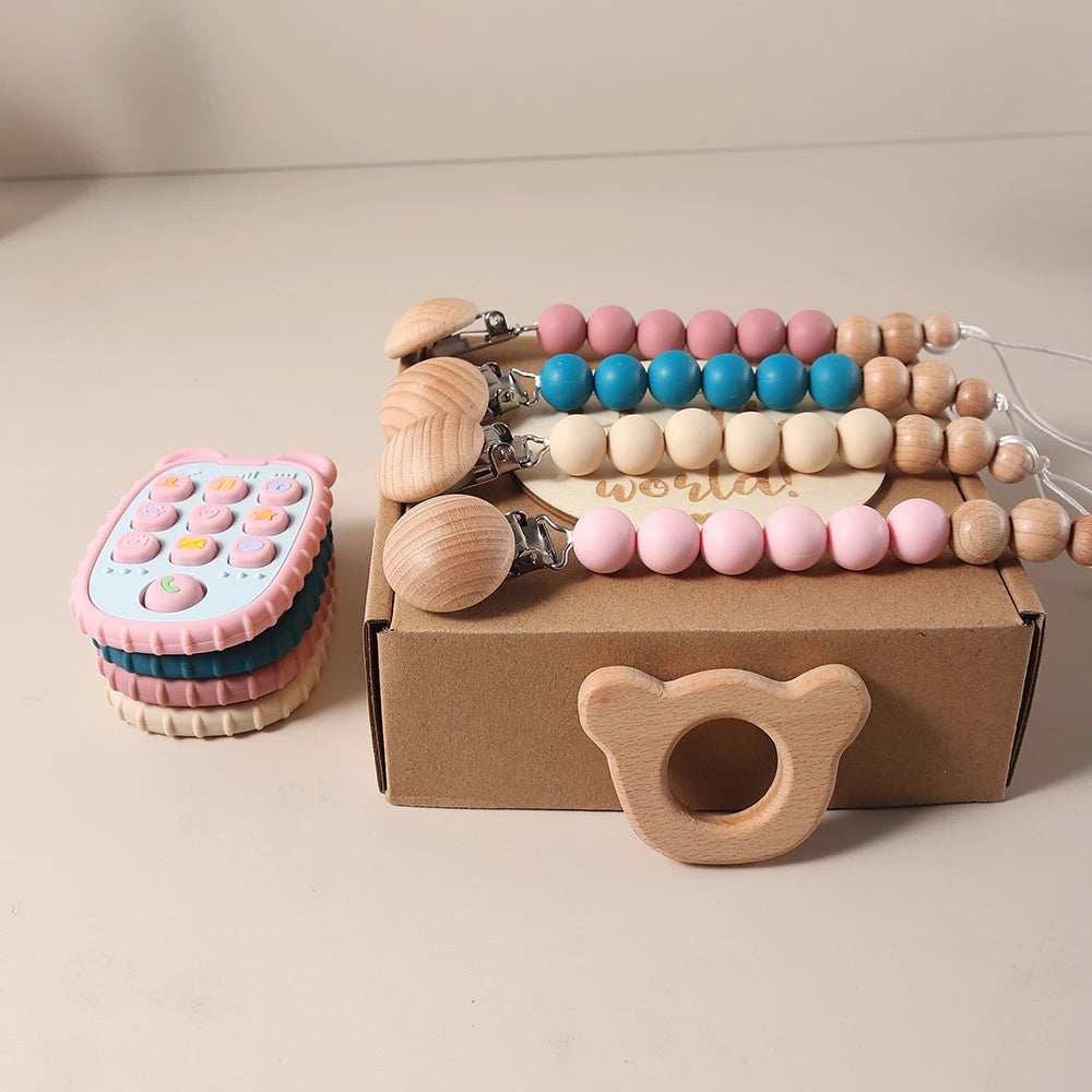 Remote Control & Wooden Teether Baby Gift Set