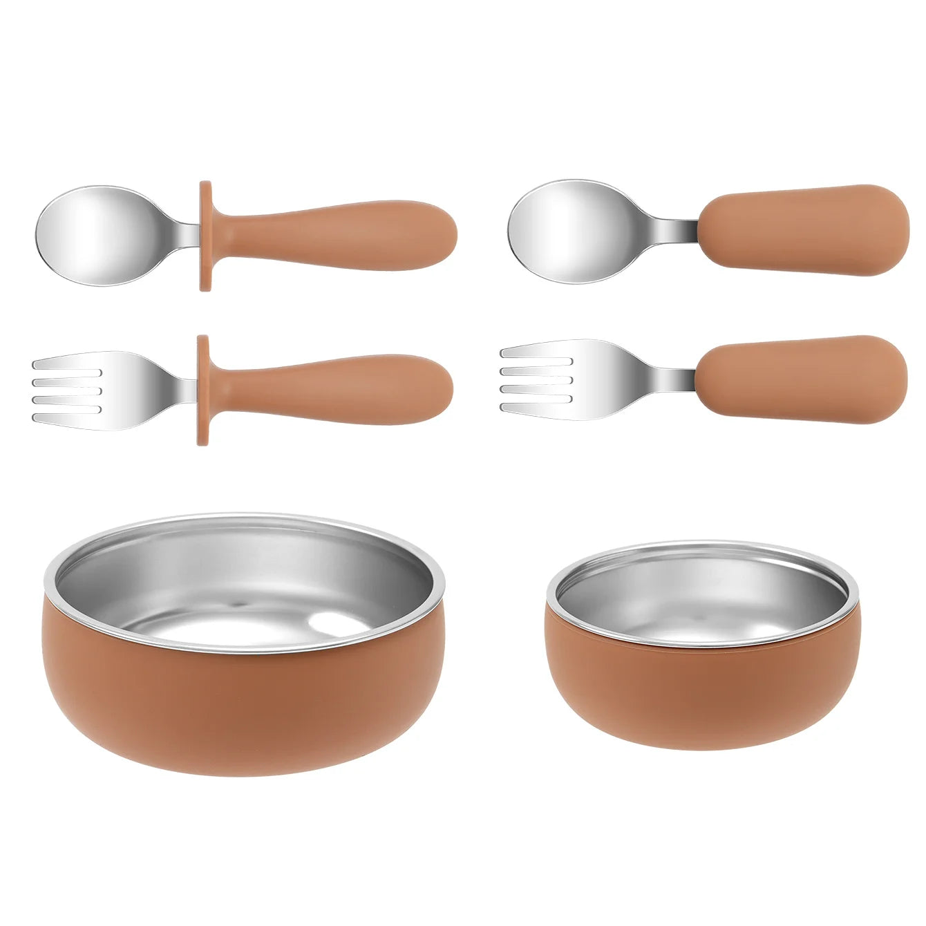 4-Piece Stainless Steel Silicone Suction Bowl and Utensil Set | Oliver & Company Montessori Toys
