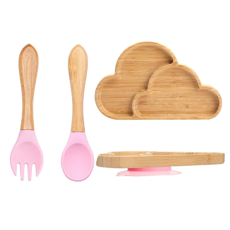 3pc Bamboo Baby Plate Set with Spoon & Fork