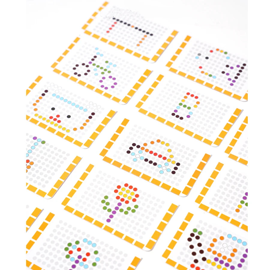 Colorful dot patterns on a white background