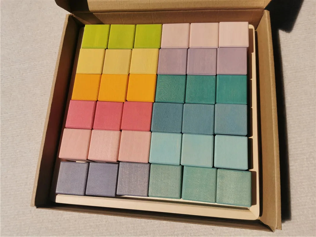 Rainbow Wooden Stacking Blocks  Oliver & Company Montessori Toys pastel set  