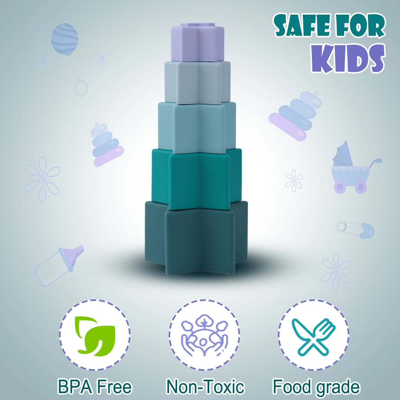 Star cups stacked into a tower, BPA free and food grade