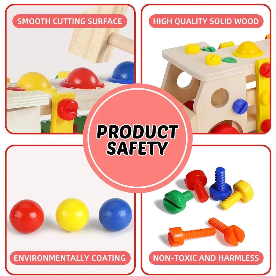 Montessori Truck Building Tools Toy with colorful blocks and components, designed to enhance motor skills and cognitive development through interactive assembly and disassembly.