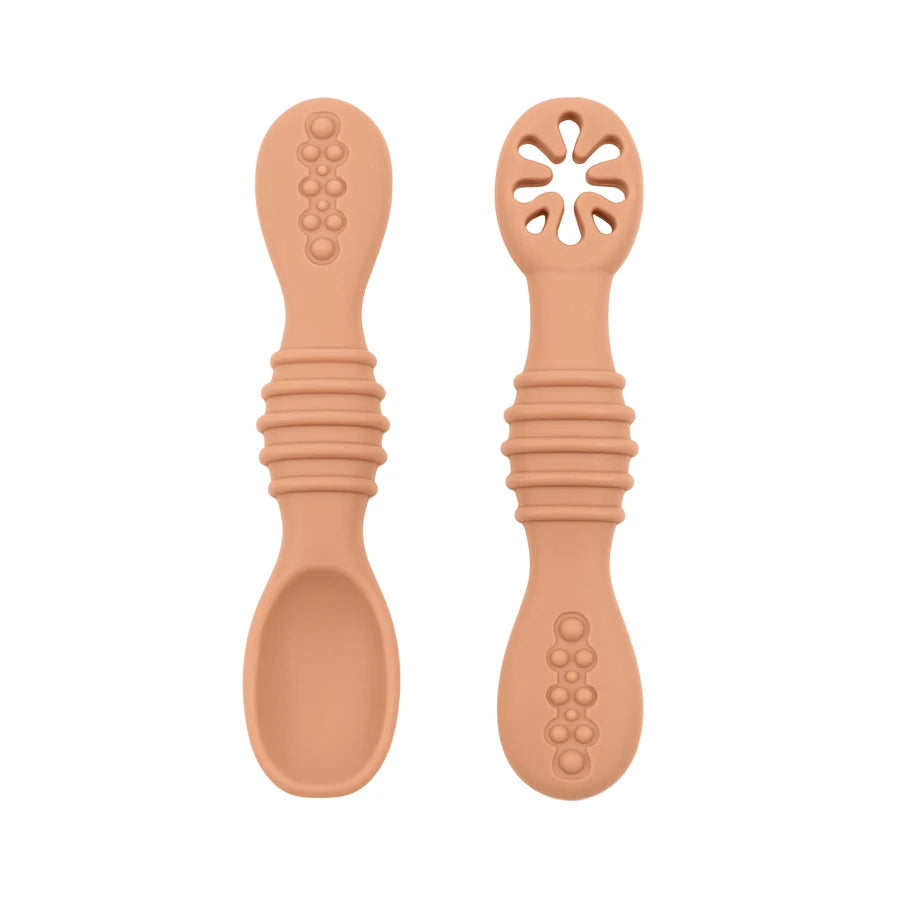 Peach bendable silicone spoon set